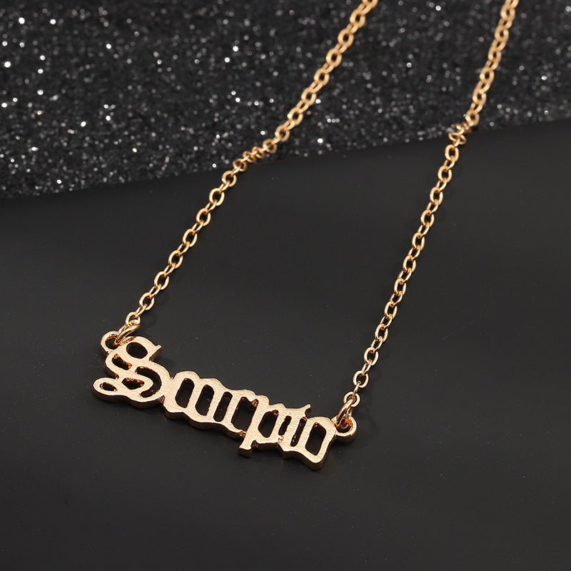 Fashion Letter Alloy Zodiac Sign Pendant Necklaces-Bijou Crush