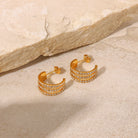 Stainless Steel Inlaid Zircon C-Hoop Earrings-Bijou Crush