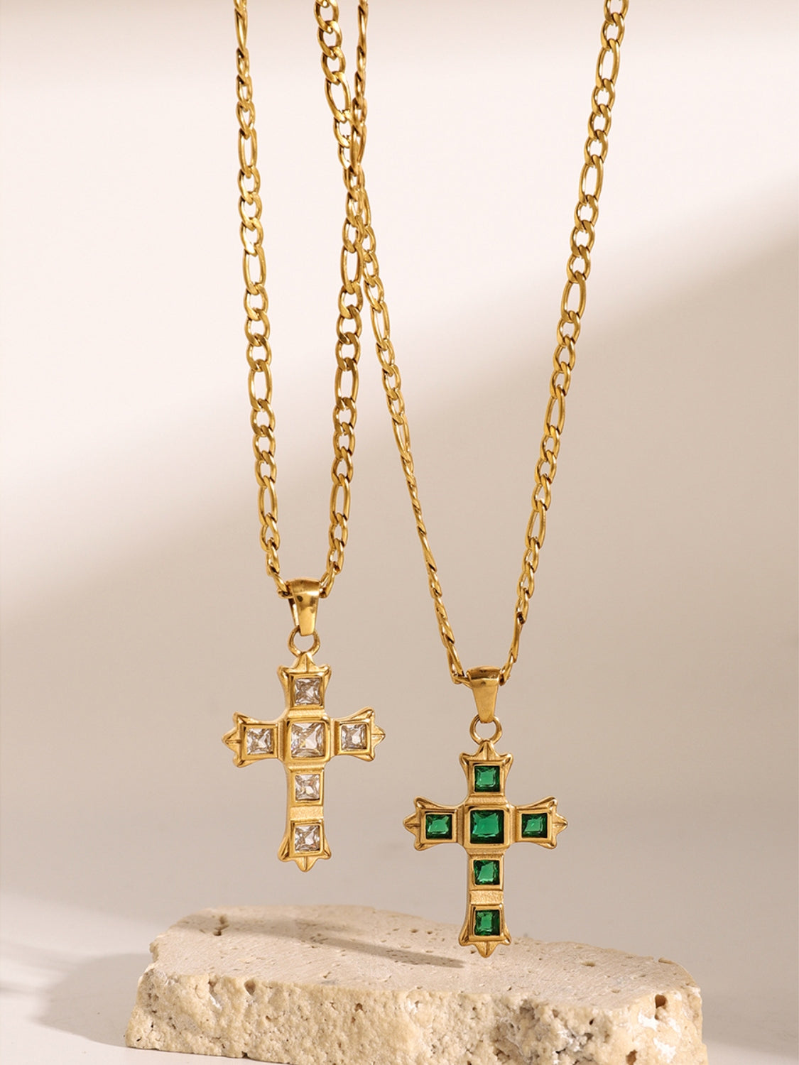 Stainless Steel Zircon Cross Pendant Necklace-Bijou Crush