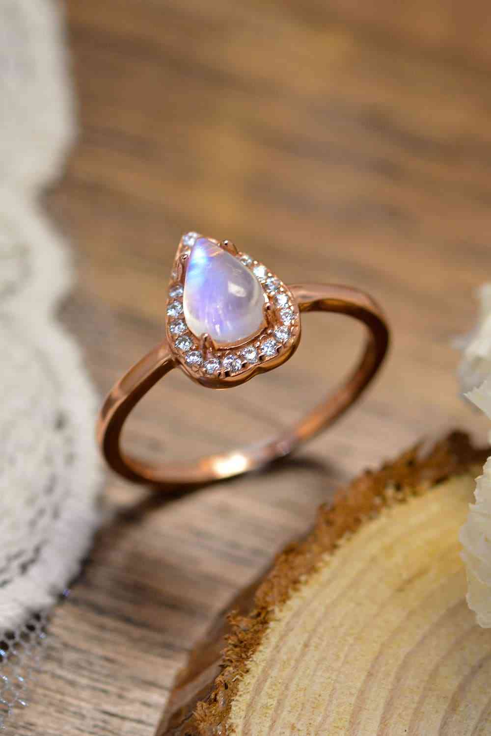 Moonstone Teardrop 925 Sterling Silver Halo Ring-Bijou Crush