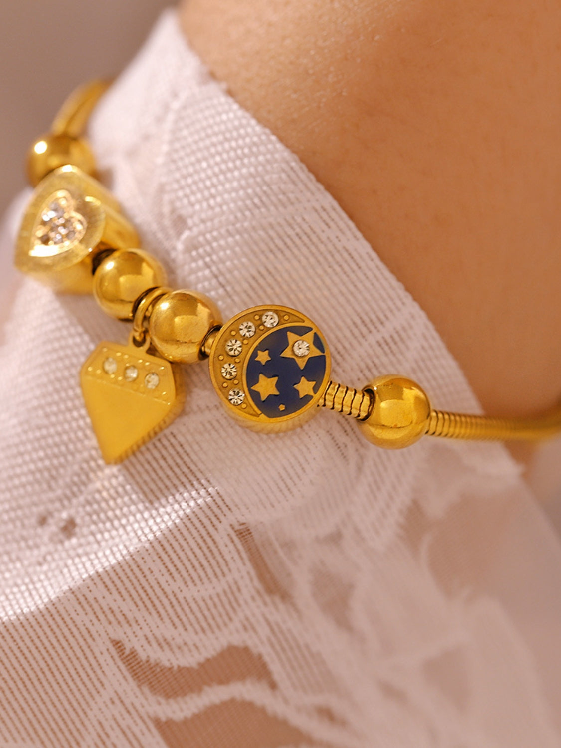 Shine Bright: Stainless Steel Rhinestone Charm Bracelet-Bijou Crush