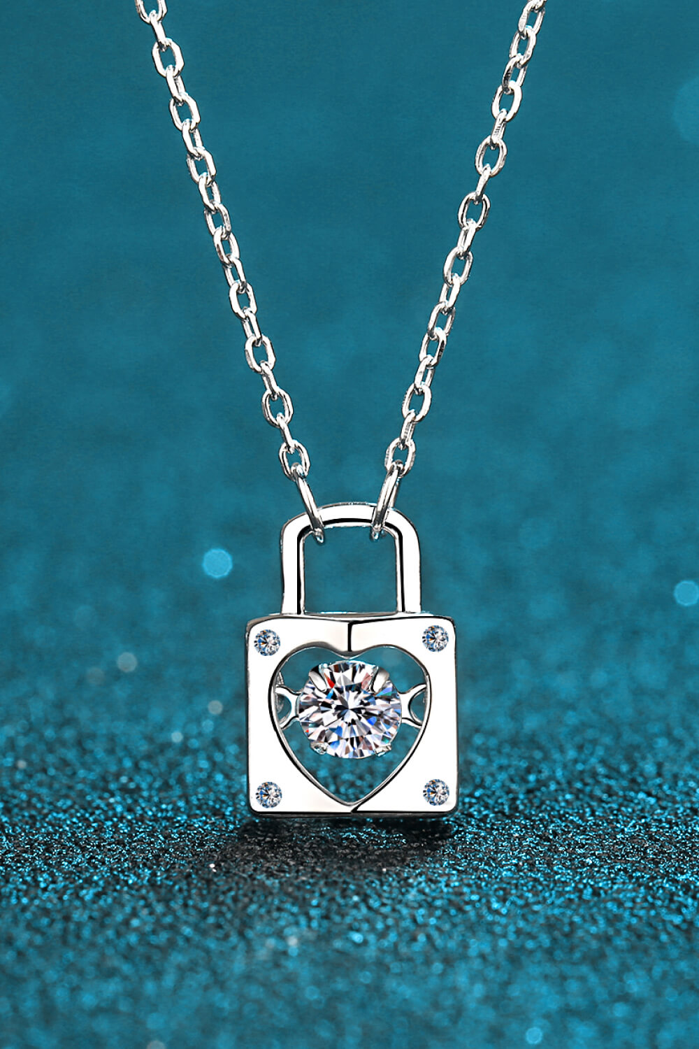 925 Sterling Silver Adored Moissanite Lock Pendant Necklace-Bijou Crush