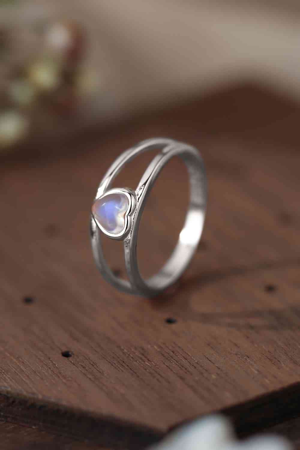 Moonstone Heart 925 Sterling Silver Ring-Bijou Crush