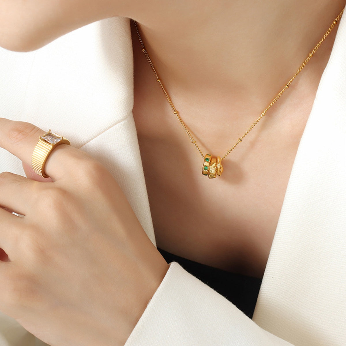 Titanium Steel Inlaid Zircon Pendant Necklace-Bijou Crush