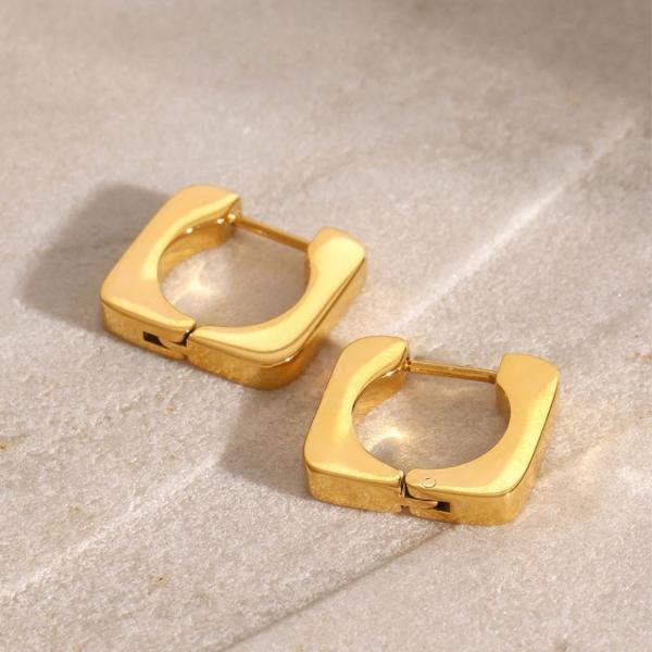 18K Gold-Plated Stainless Steel Square Earrings-Bijou Crush