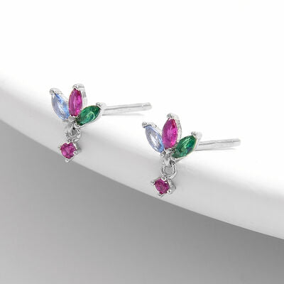 Inlaid Zircon 925 Sterling Silver Geometric Stud Earrings-Bijou Crush