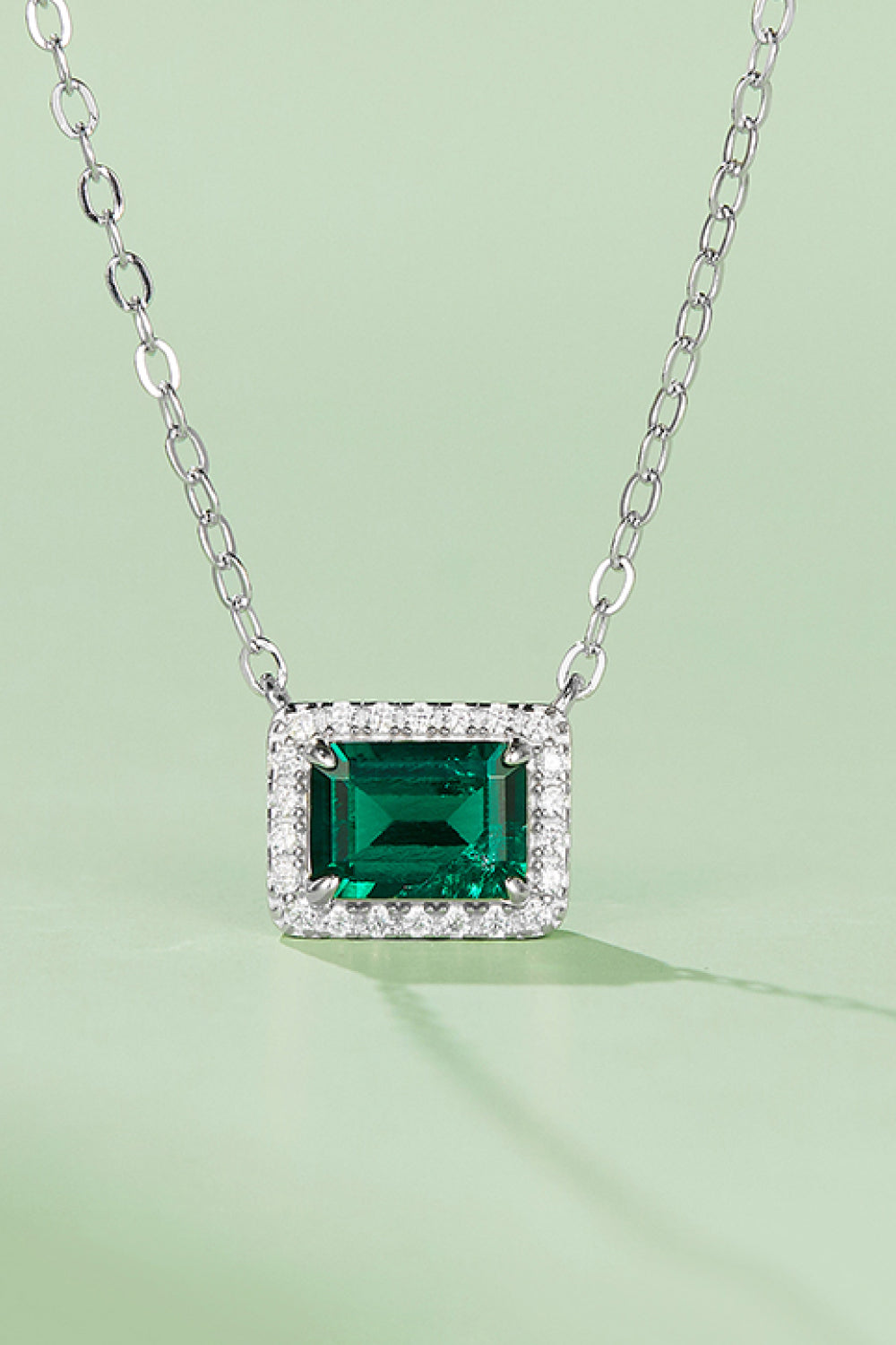 Lab-Grown Emerald Rectangle Pendant Necklace-Bijou Crush