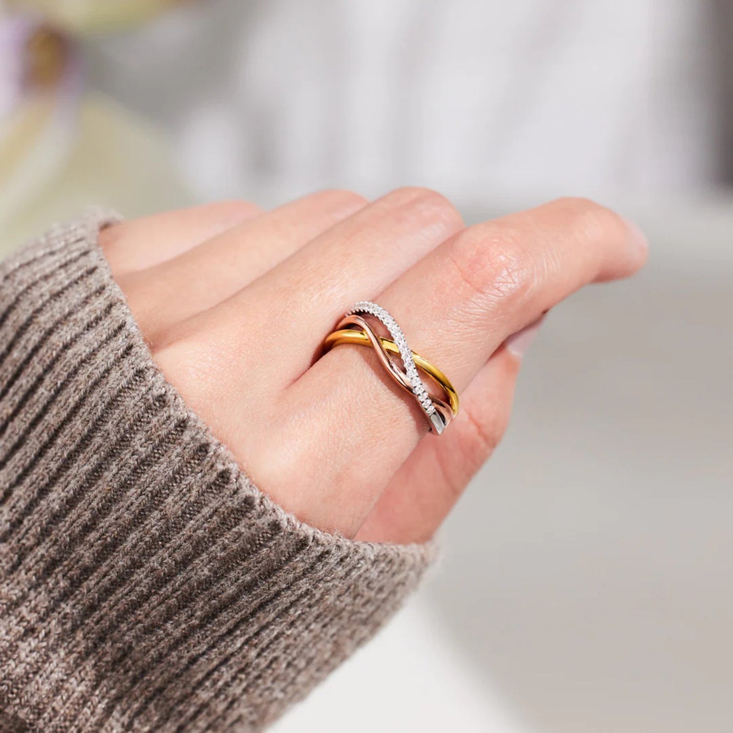 Crisscross Gold-Plated 925 Sterling Silver Ring-Bijou Crush