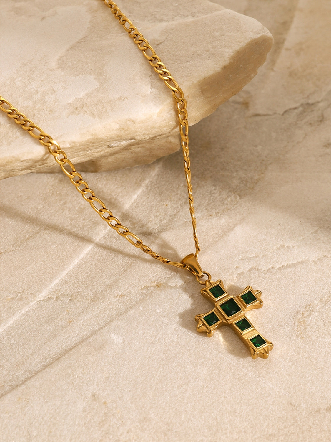 Stainless Steel Zircon Cross Pendant Necklace-Bijou Crush