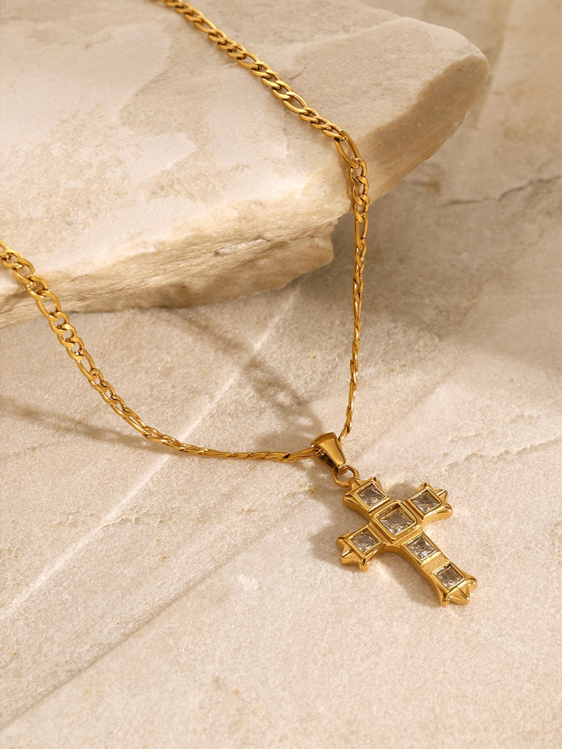 Stainless Steel Zircon Cross Pendant Necklace-Bijou Crush