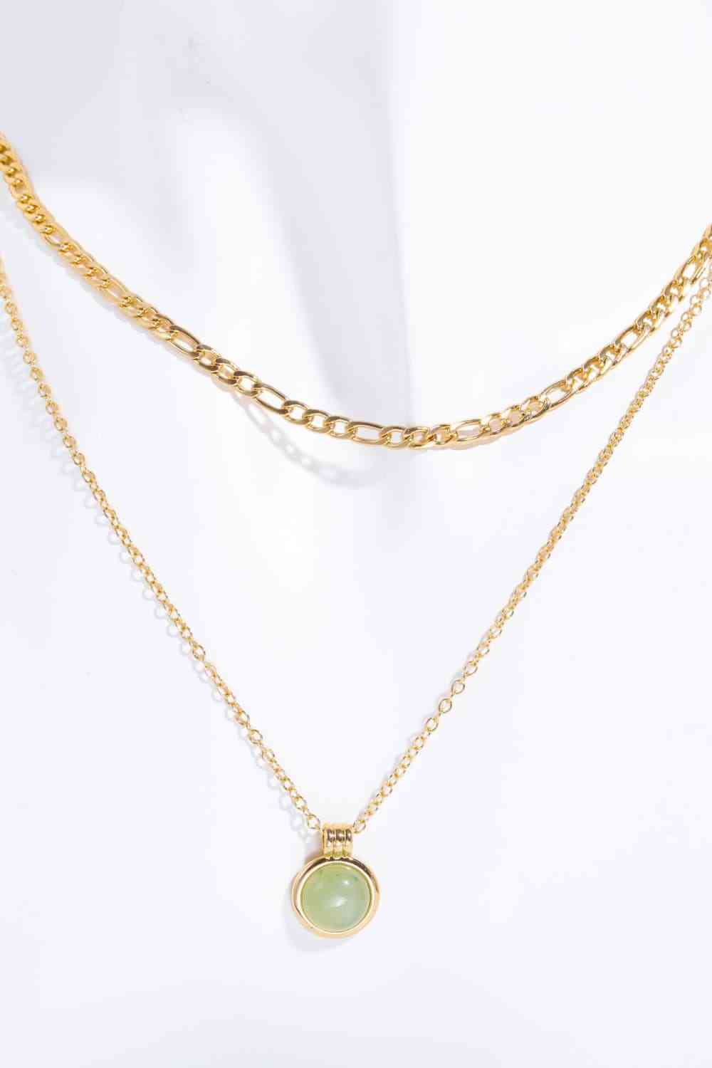Copper 14K Gold-Plated Round Shape Aventurine Pendant Necklace-Bijou Crush