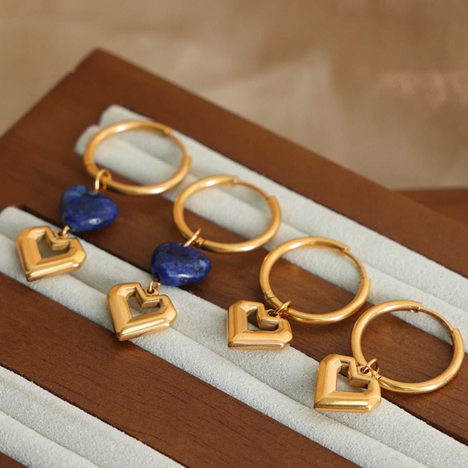 Heart Shape Lapis Lazuli Dangle Earrings-Bijou Crush
