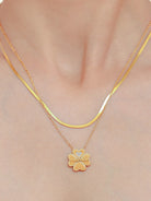 2 Piece 18K Gold-Plated Inlaid Zircon Lucky Clover Necklace-Bijou Crush