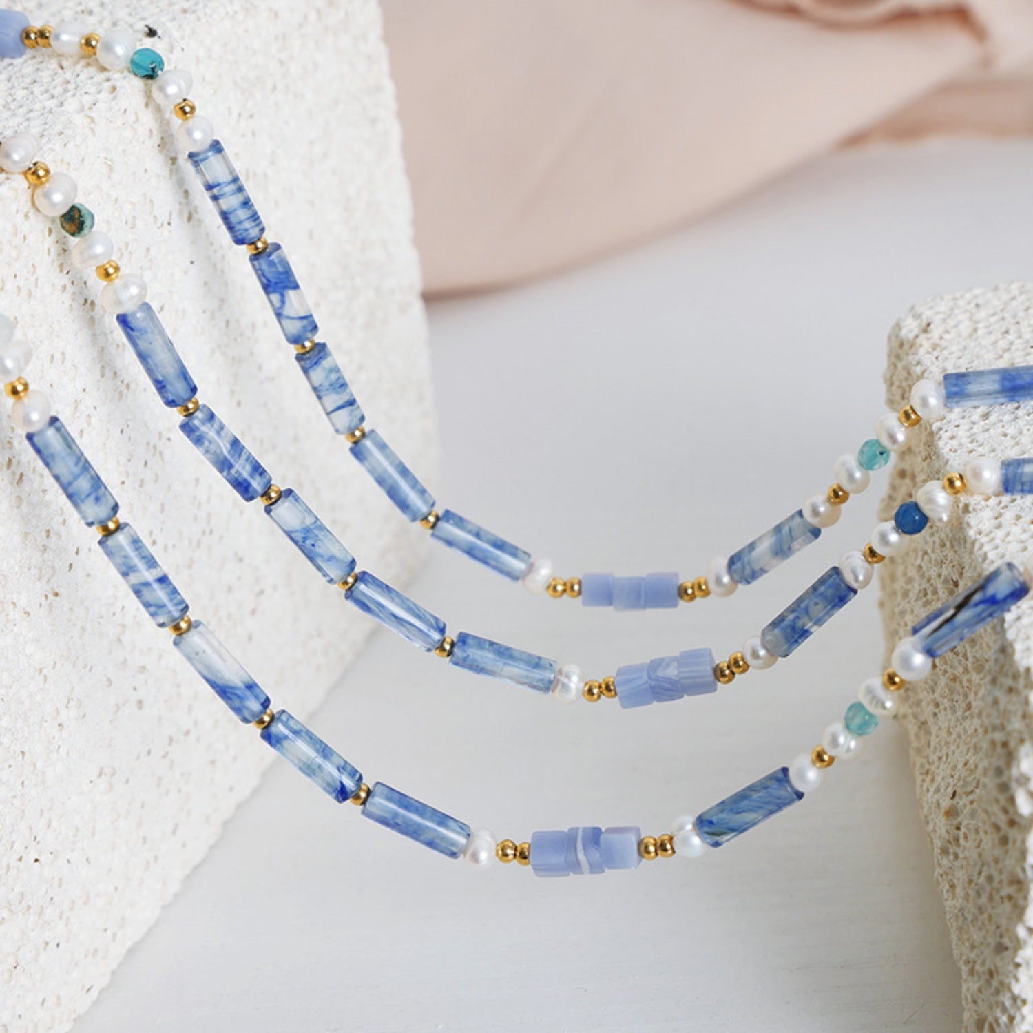 Freshwater Pearl Titanium Steel Geometric Bead Necklace-Bijou Crush