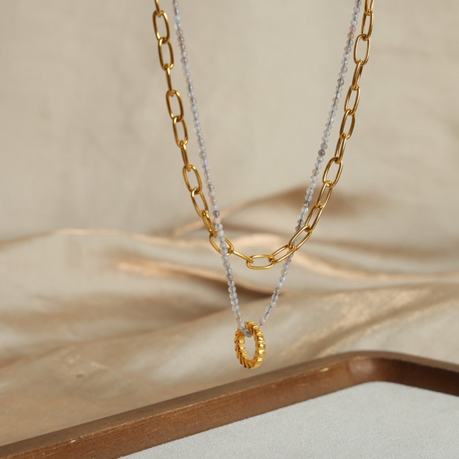 Beaded Double-Layered Titanium Steel Necklace-Bijou Crush