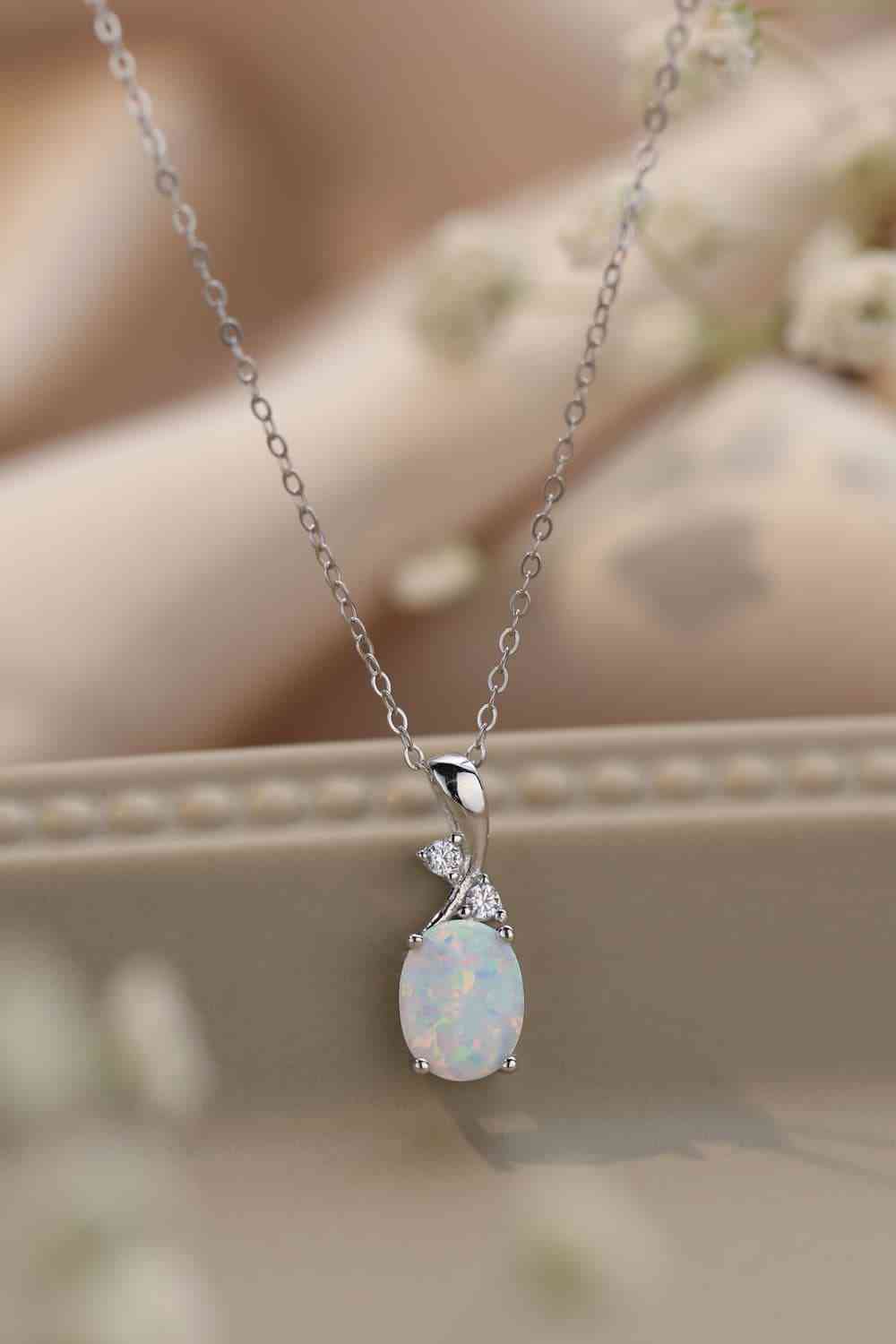 Opal Oval Pendant Chain Necklace-Bijou Crush
