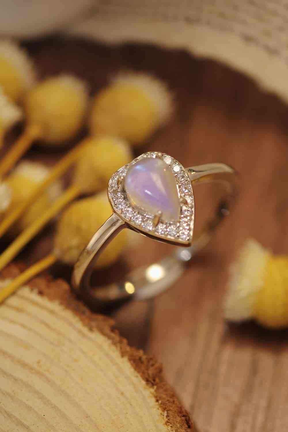 Moonstone Teardrop 925 Sterling Silver Halo Ring-Bijou Crush