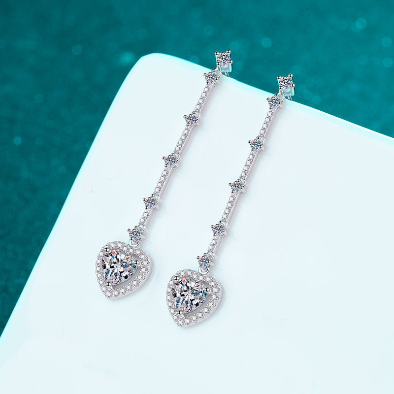 2 Carat Moissanite Zircon 925 Sterling Silver Heart Earrings-Bijou Crush