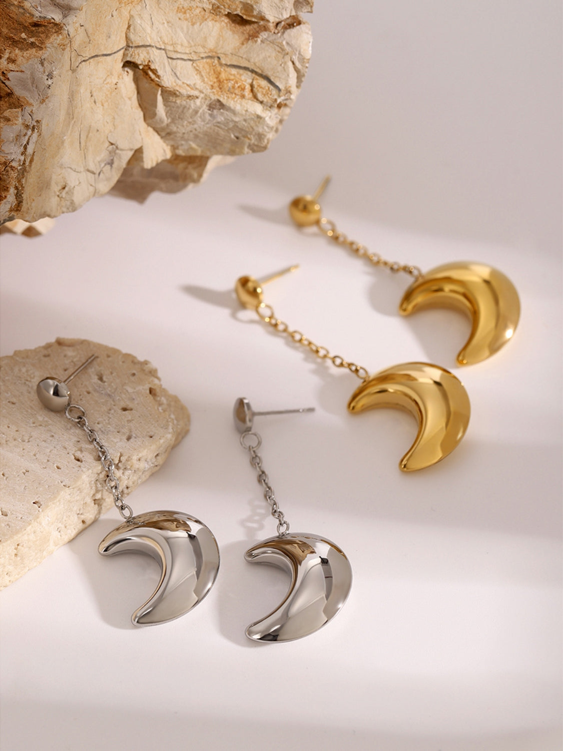 Stainless Steel Moon Dangle Earrings-Bijou Crush