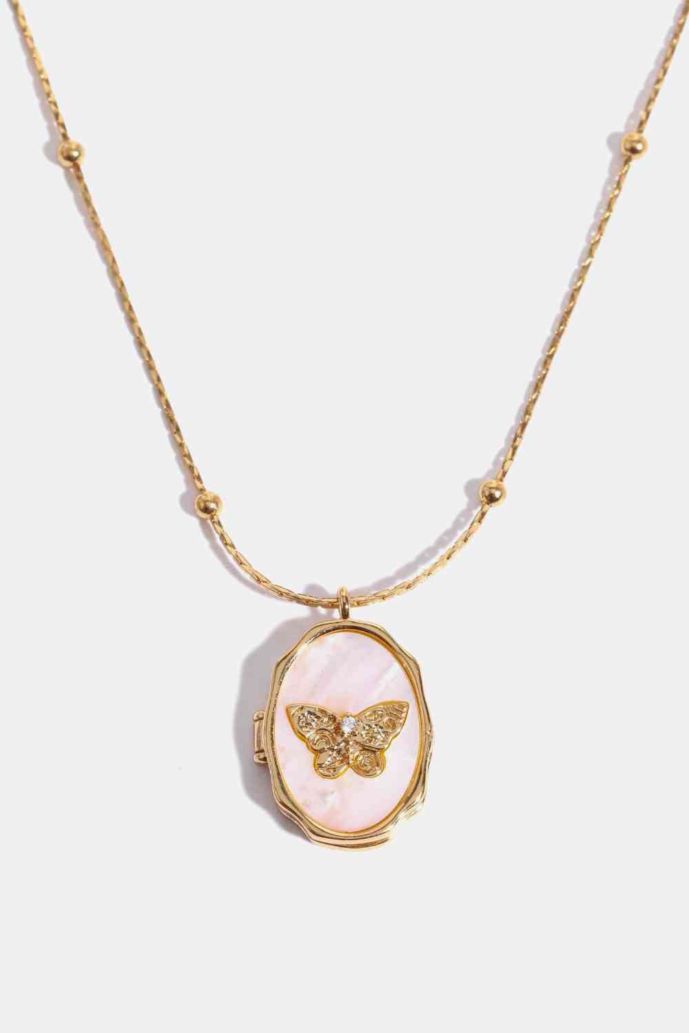 Butterfly Shell Pendant Copper Necklace-Bijou Crush
