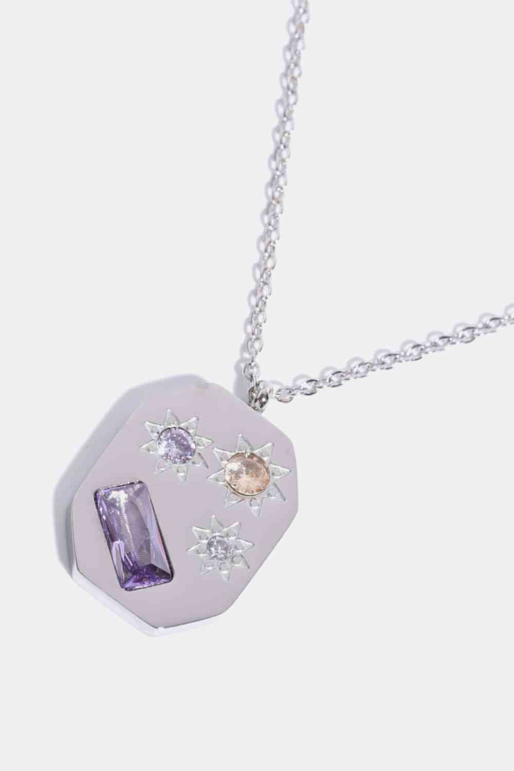 Inlaid Zircon Pendant Stainless Steel Necklace-Bijou Crush