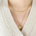 Inlaid Zircon Double Layered Heart Pendant Necklace-Bijou Crush