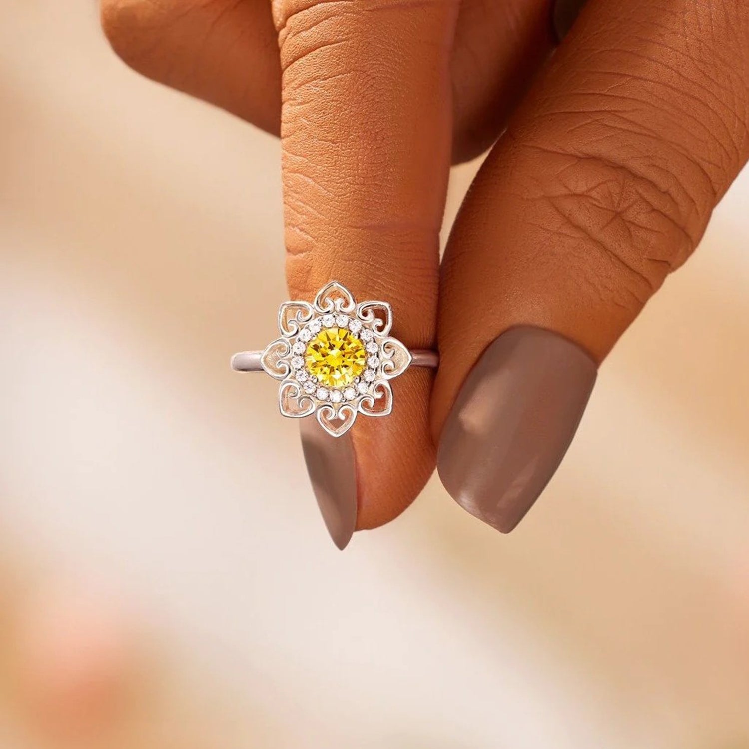 Flower Shape Zircon Platinum-Plated 925 Sterling Silver Ring-Bijou Crush
