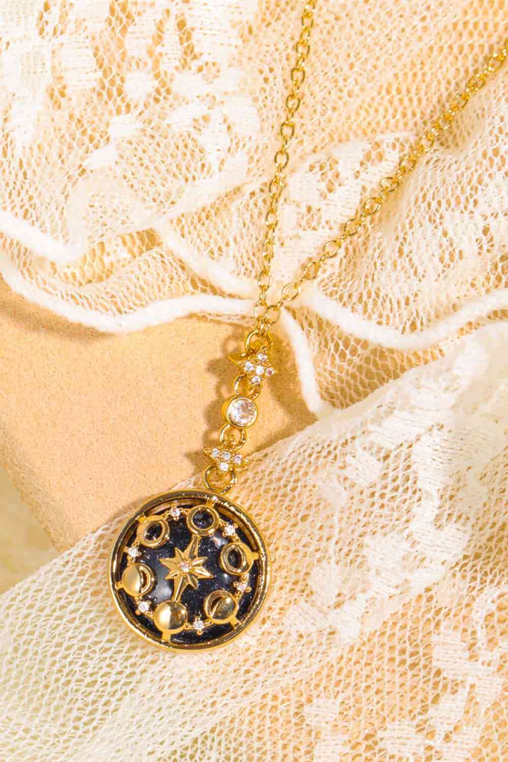 Vintage Blue Sandstone Pendant Copper Necklace-Bijou Crush