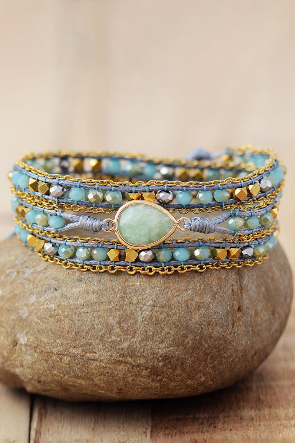 Handmade Teardrop Shape Triple Layer Beaded Bracelet-Bijou Crush