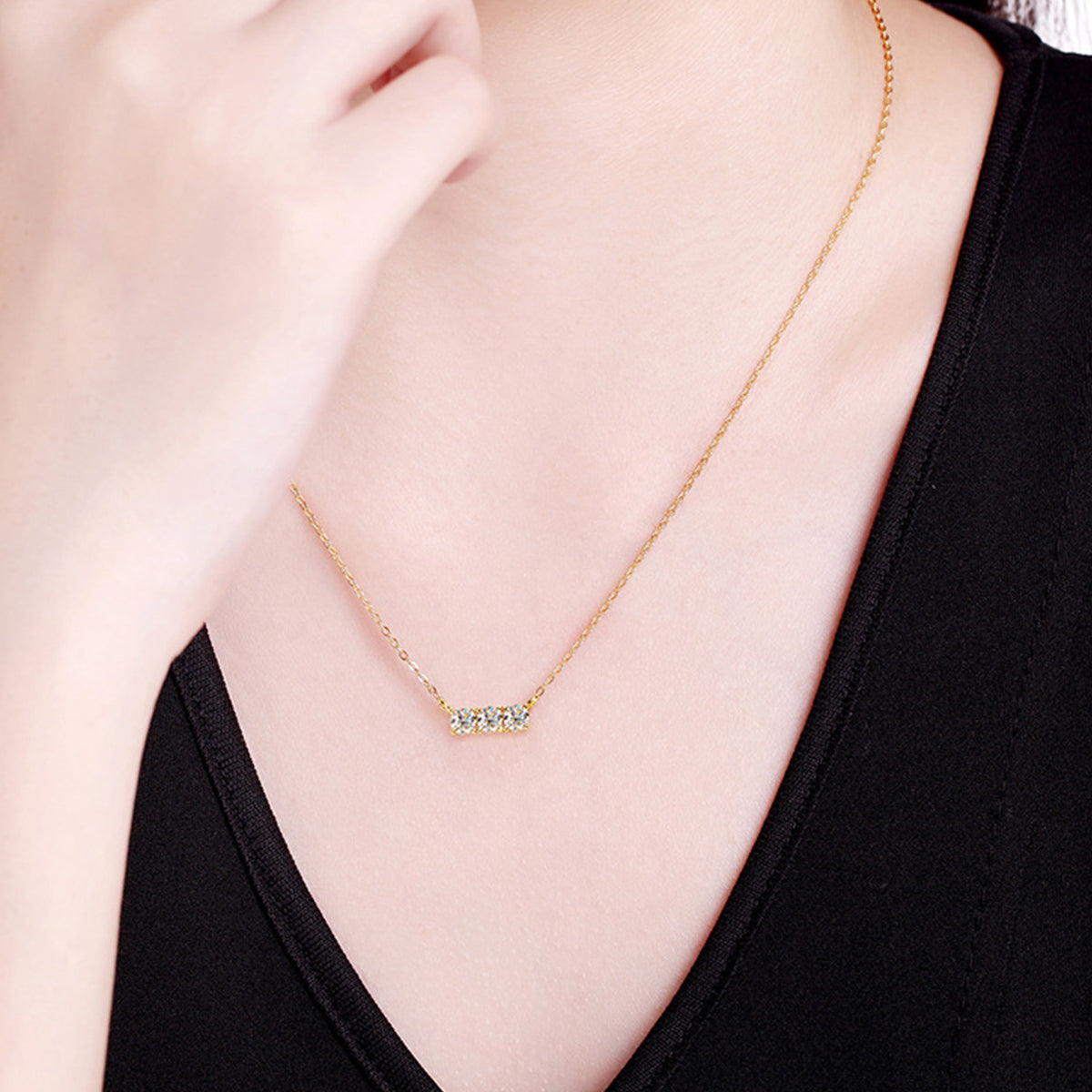 925 Sterling Silver Inlaid Moissanite Bar Necklace-Bijou Crush