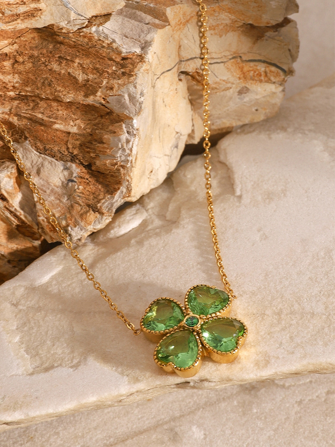 Stainless Steel Zircon Lucky Clover Pendant Necklace-Bijou Crush