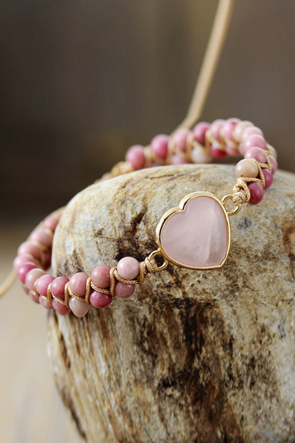 Rose Quartz Heart Beaded Bracelet-Bijou Crush