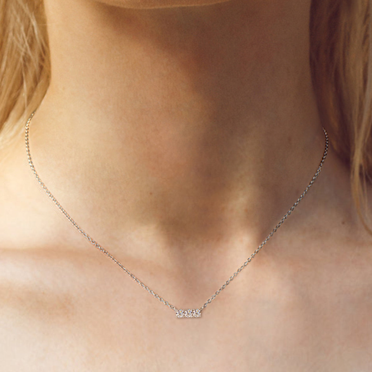 925 Sterling Silver Inlaid Moissanite Bar Necklace-Bijou Crush