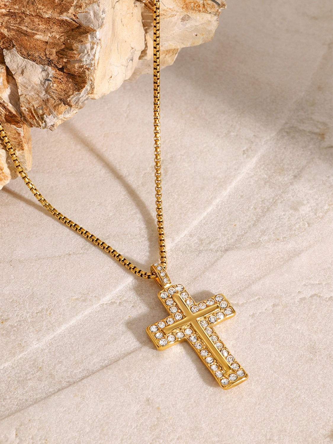 18K Gold-Plated Inlaid Zircon Cross Necklace-Bijou Crush