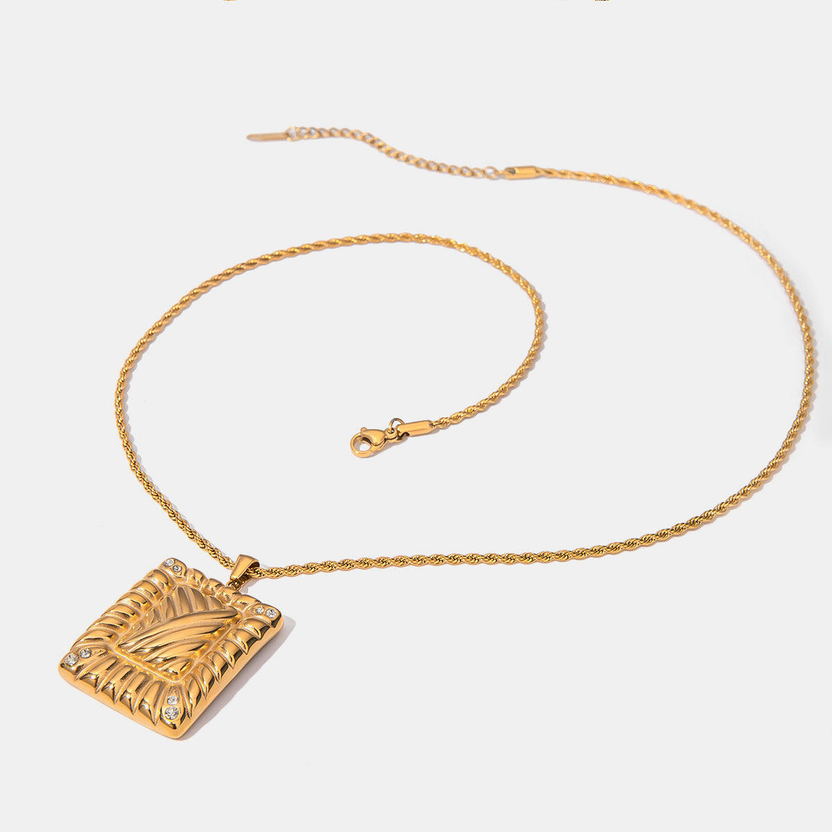 Rhinestone Rectangle Pendant Necklace – 18K Gold-Plated Elegance-Bijou Crush