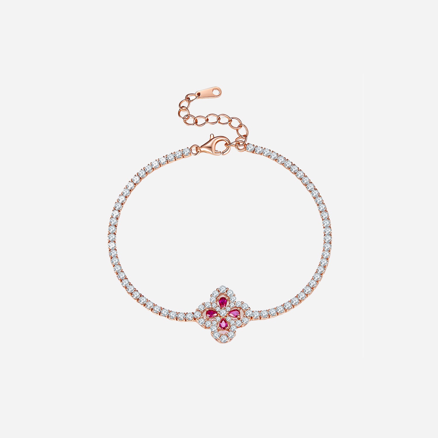 Lab-Grown Ruby 925 Sterling Silver Flower Shape Bracelet-Bijou Crush