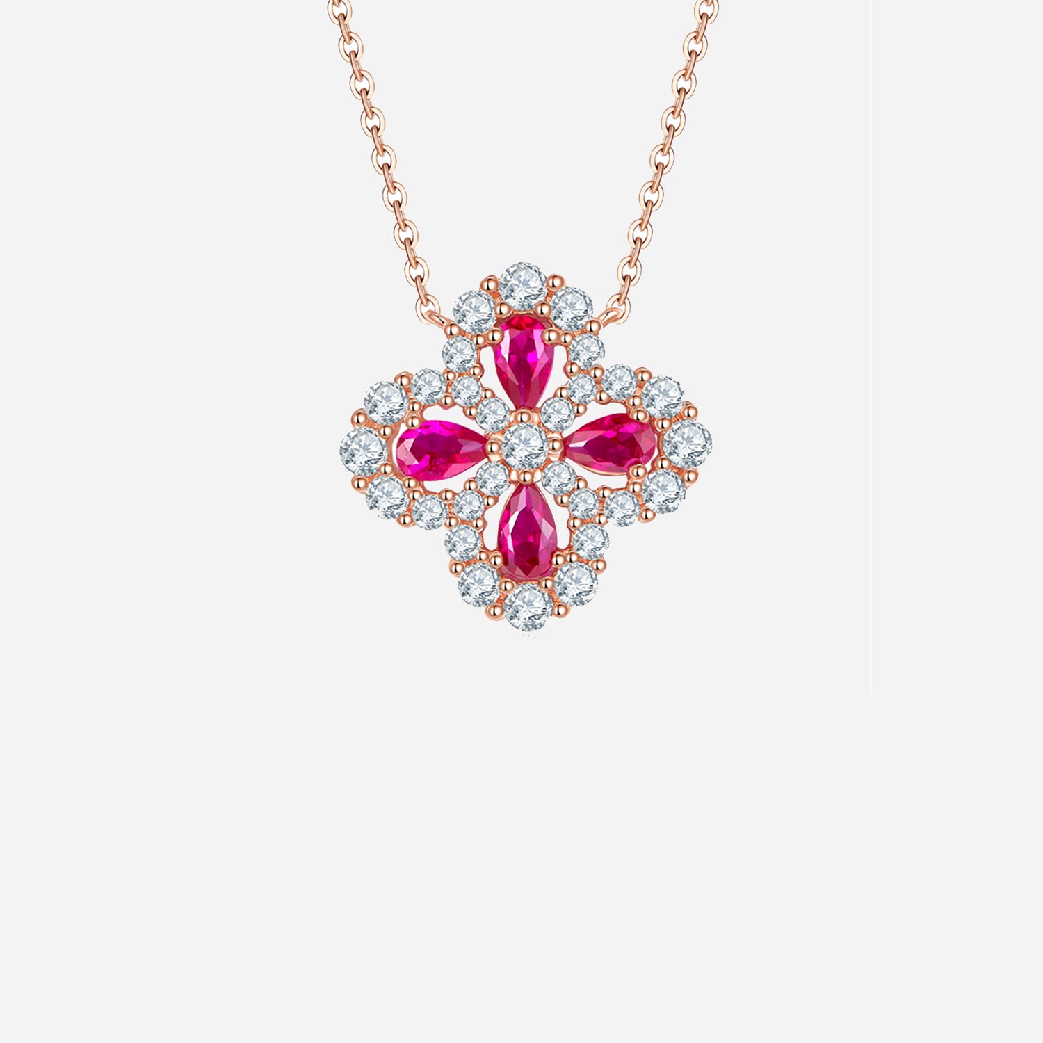 Lab-Grown Ruby 925 Sterling Silver Flower Shape Necklace-Bijou Crush