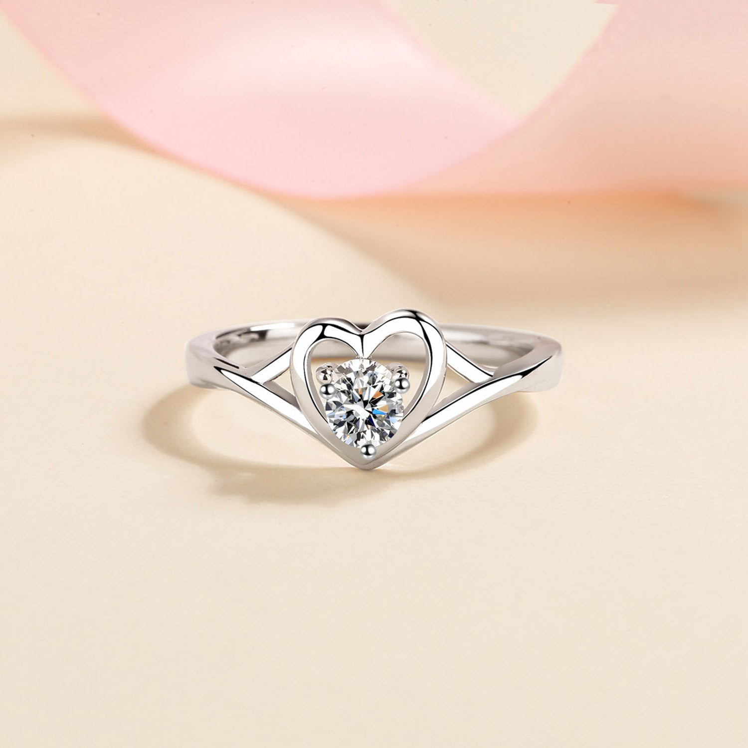 Moissanite Heart 925 Sterling Silver Ring-Bijou Crush