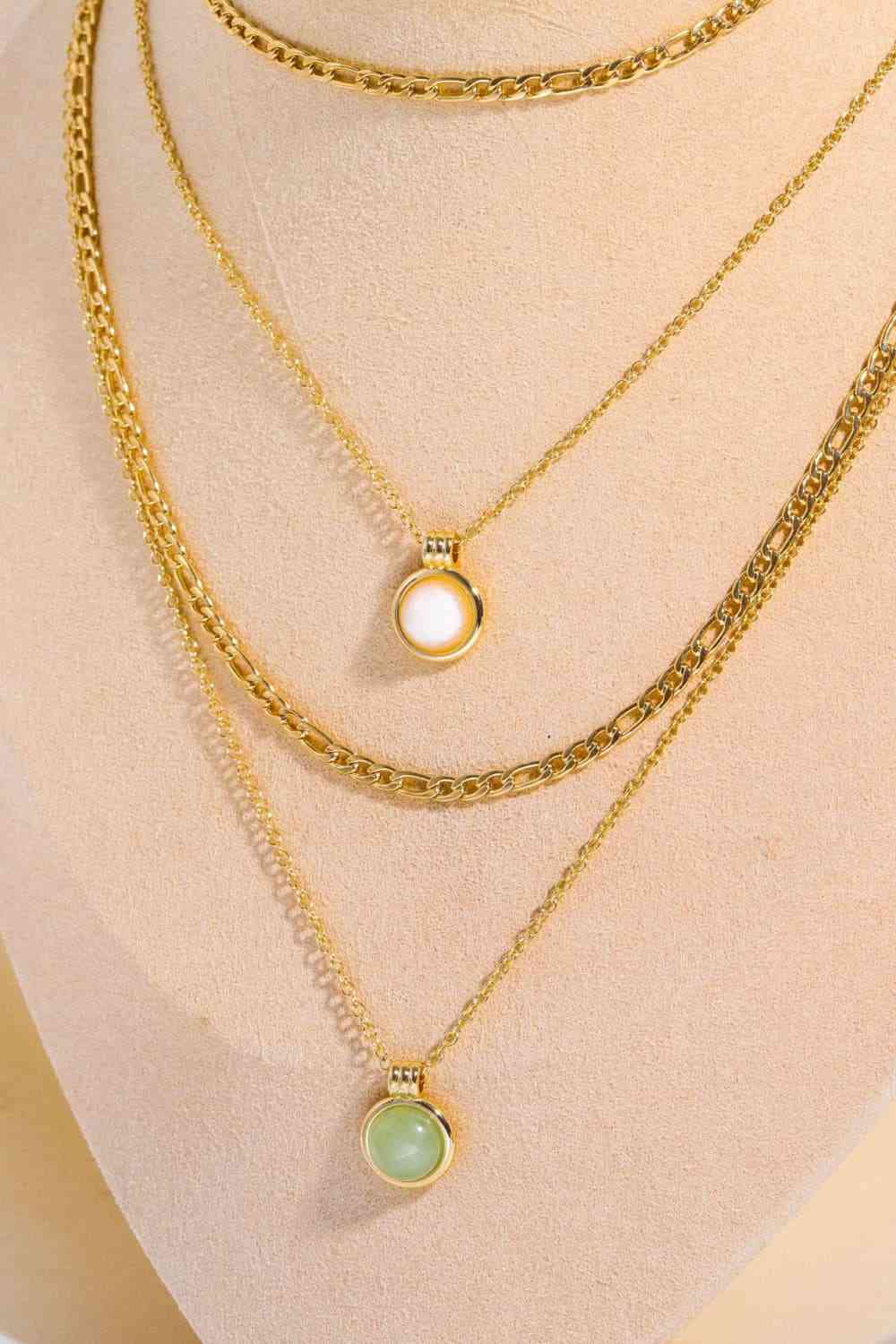 Copper 14K Gold-Plated Round Shape Aventurine Pendant Necklace-Bijou Crush