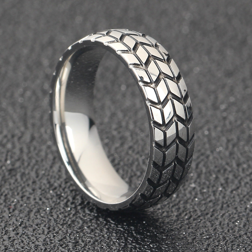 Men's 18K Gold Plated Tire Pattern Titanium Steel Ring-Bijou Crush