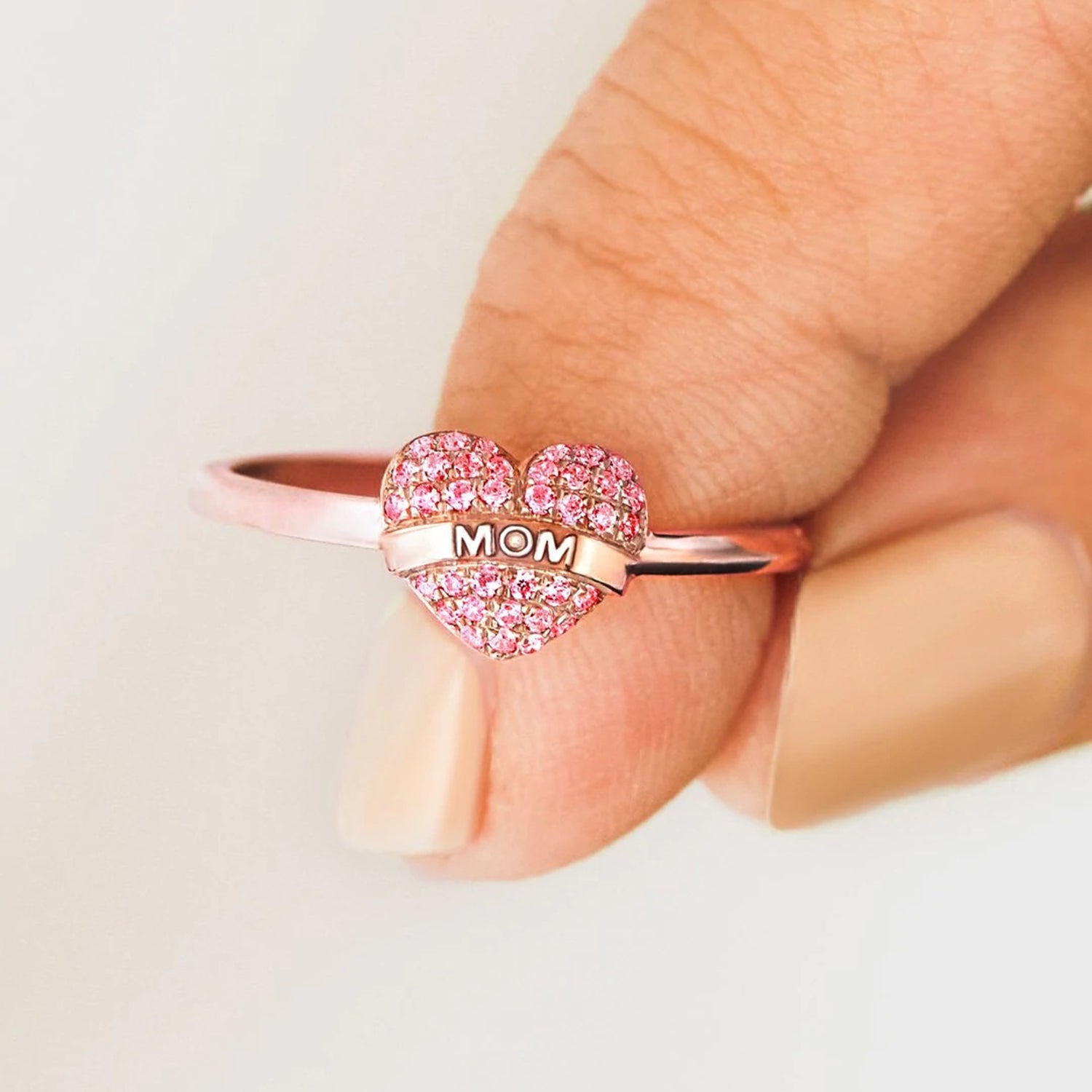 MOM Heart Shape 925 Sterling Silver Engraved Ring-Bijou Crush