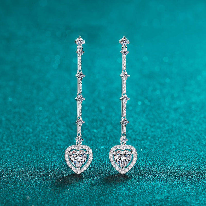 2 Carat Moissanite Zircon 925 Sterling Silver Heart Earrings-Bijou Crush