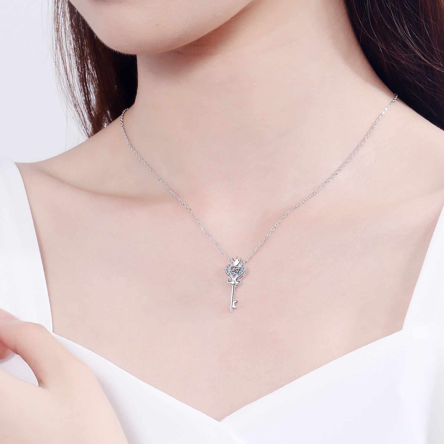 Key Shape Moissanite 925 Sterling Silver Necklace-Bijou Crush