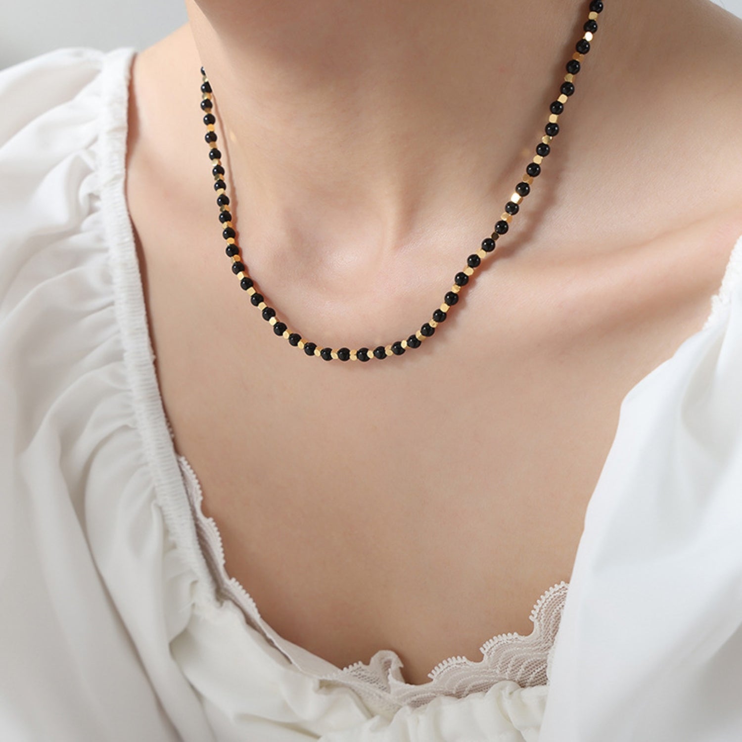 Agate Beaded Titanium Steel Necklace-Bijou Crush