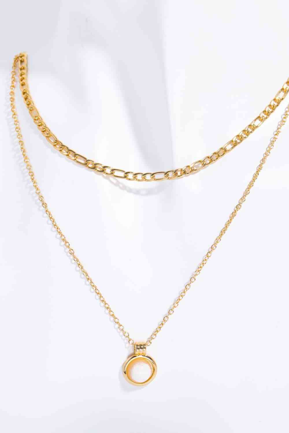 Copper 14K Gold-Plated Round Shape Aventurine Pendant Necklace-Bijou Crush