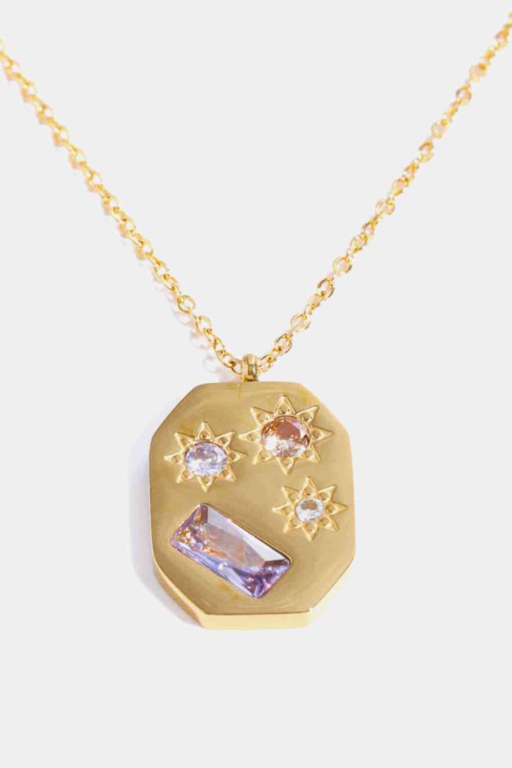 Inlaid Zircon Pendant Stainless Steel Necklace-Bijou Crush