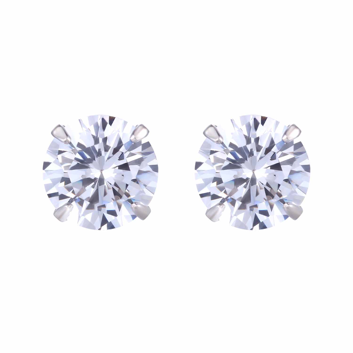 Simple CZ White 925 Sterling Silver Round Studs Earrings-Bijou Crush