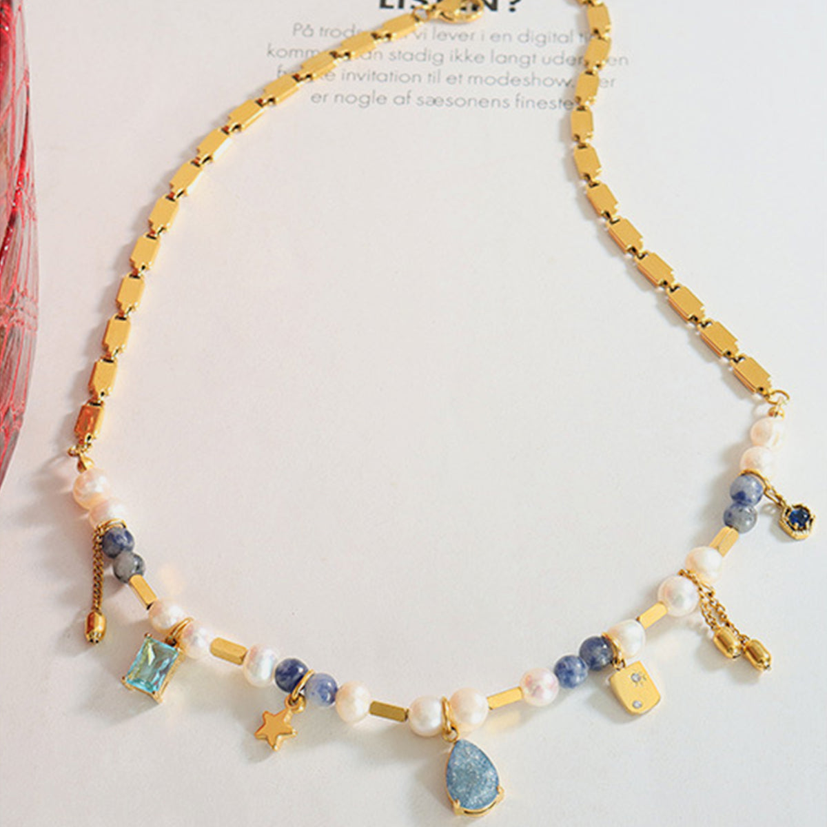 18K Gold-Plated Beaded Charm Necklace-Bijou Crush