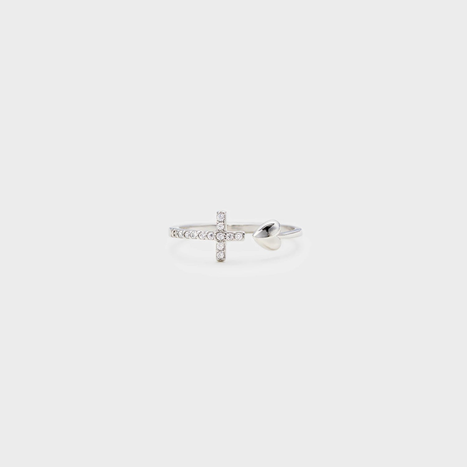 Heart Shape Cross Inlaid Zircon Open Ring-Bijou Crush