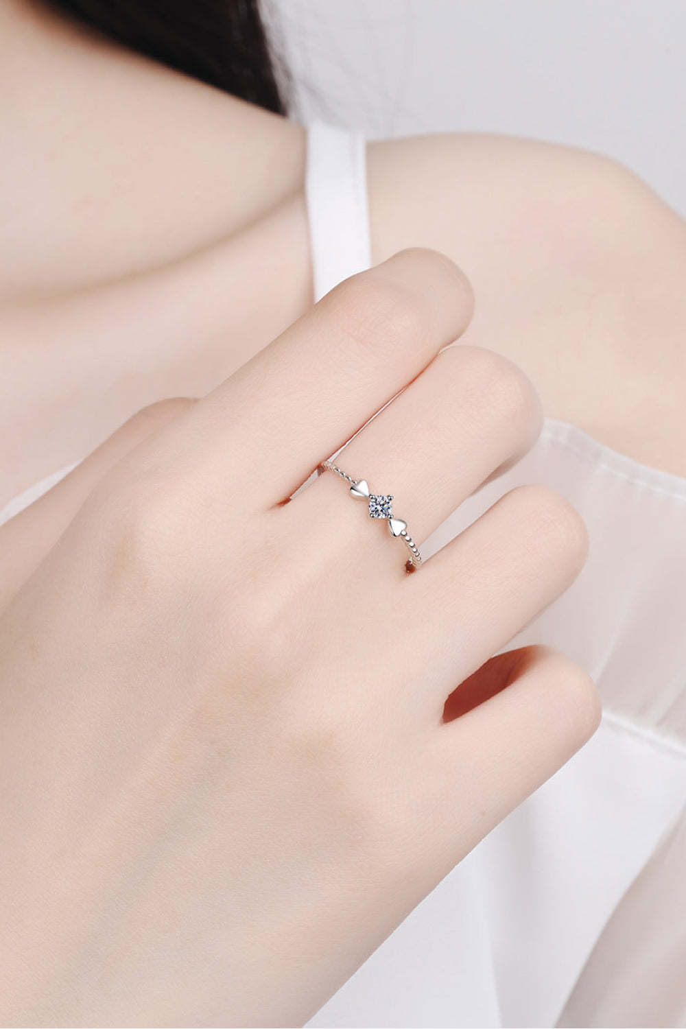 Adored Moissanite Heart 925 Sterling Silver Ring-Bijou Crush